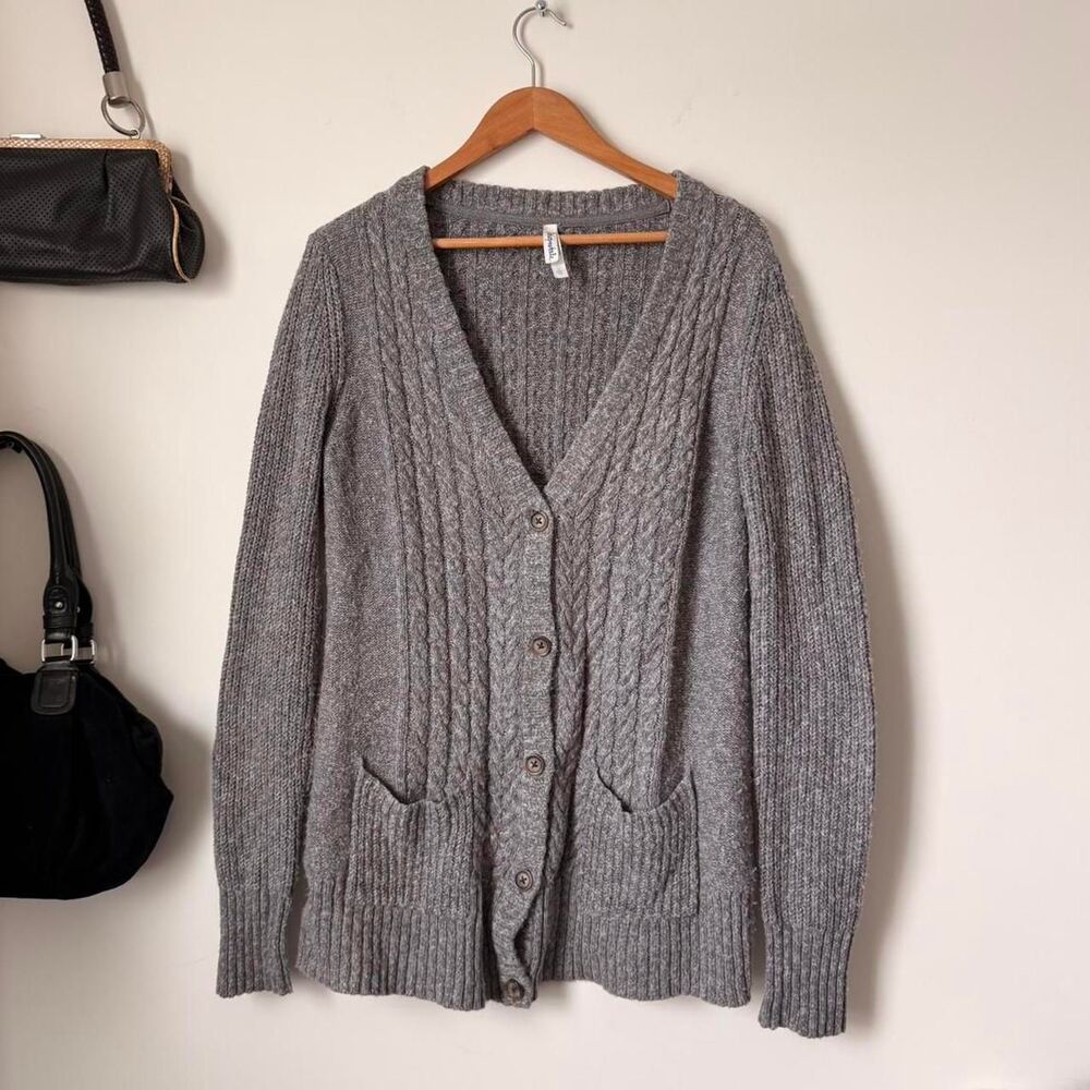 Aeropostale Cotton Gray Knit Cardigan Size L